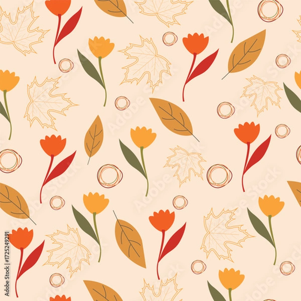 Fototapeta Print autumn_seamless_pattern_stylized_fall_foliage_with_vibrant_leaves_seasonal_themed_background