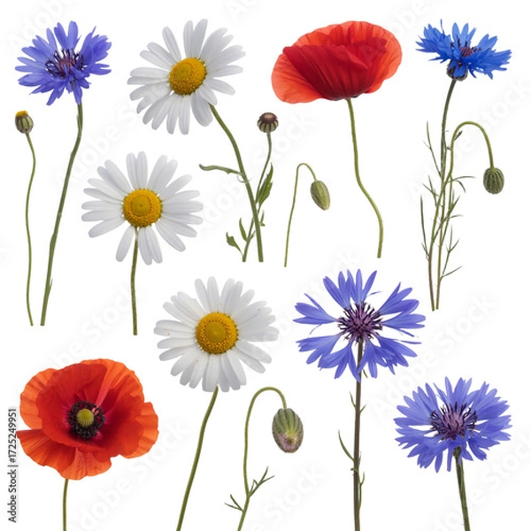 Obraz Charming summer flowers arrangement with daisies, poppies, cornflowers