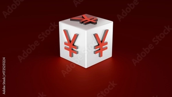 Fototapeta Japanese Yen Currency Symbol On White 3D Cube With Red Background Representing Global Finance Banking And Economy Exchange Concept