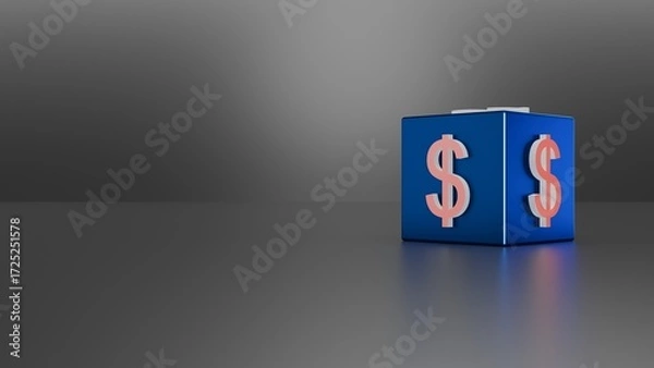 Fototapeta Blue Cube With Dollar Symbol For Global Finance Currency Exchange Economy Banking Investment And Monetary Concept