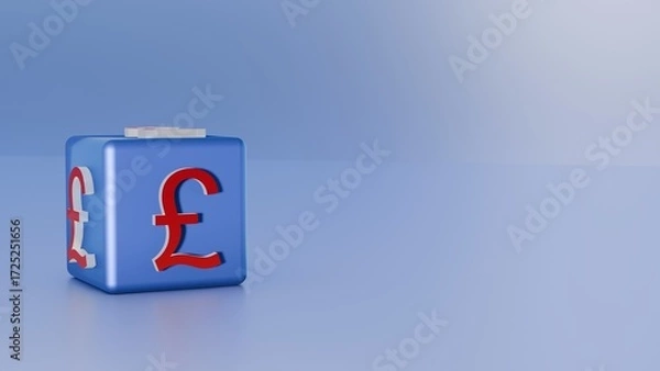 Fototapeta Blue Cube With Pound Sterling Symbol Representing Finance Banking Currency Exchange Investment And Global Economic Concept