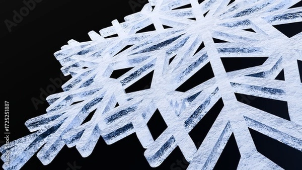 Fototapeta Macro View Of Detailed White Ice Crystal Snowflake On Dark Background For Winter Cold Season And Holiday Decoration Concepts