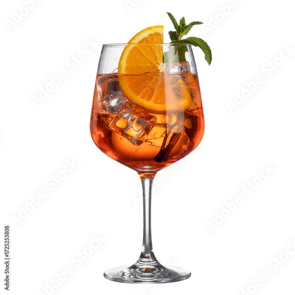 Obraz Refreshing spritz cocktail with orange slice and mint garnish for summer