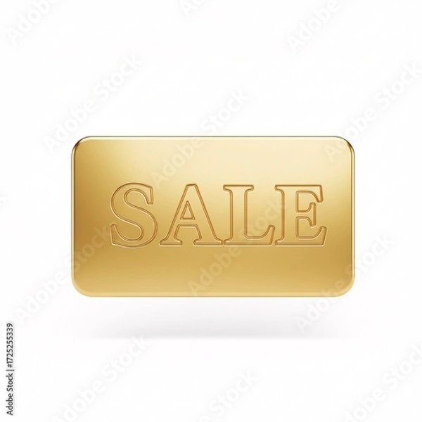 Fototapeta A golden rectangular tag with an embossed "SALE" inscription, floating in the air,