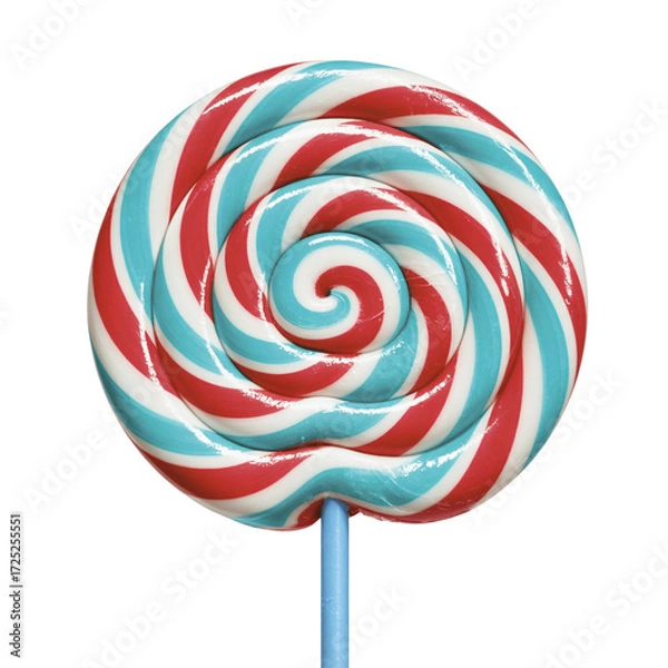 Obraz Delicious swirl lollipop with red and blue stripes on a blue stick