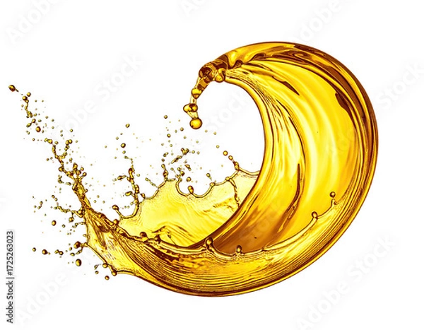 Fototapeta Golden liquid in a dynamic circular splash against a black background