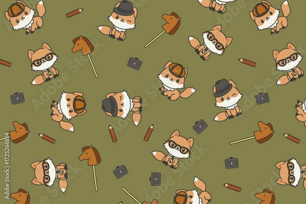 Fototapeta Cute Fox Detective Pattern swatch available in swatches panel, Mystery Seamless Vector Design