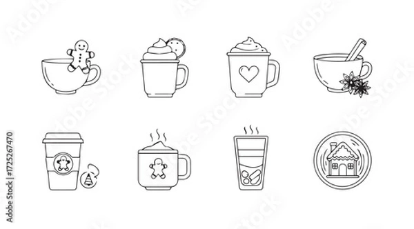 Fototapeta Vector art of collection of winter cups