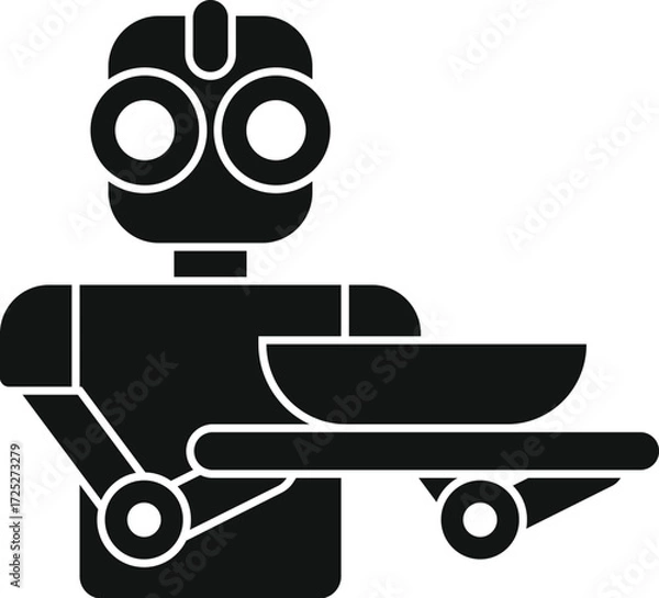 Fototapeta Robot waiter carrying a bowl of food on a wheeled tray, symbolizing automation in the food service industry