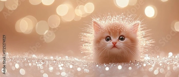 Fototapeta Adorable Kitten in a Sparkling Winter Wonderland