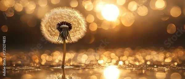 Fototapeta Golden Hour Dandelion: A Serene Sunset Reflection