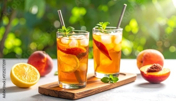 Fototapeta Iced peach tea refreshment