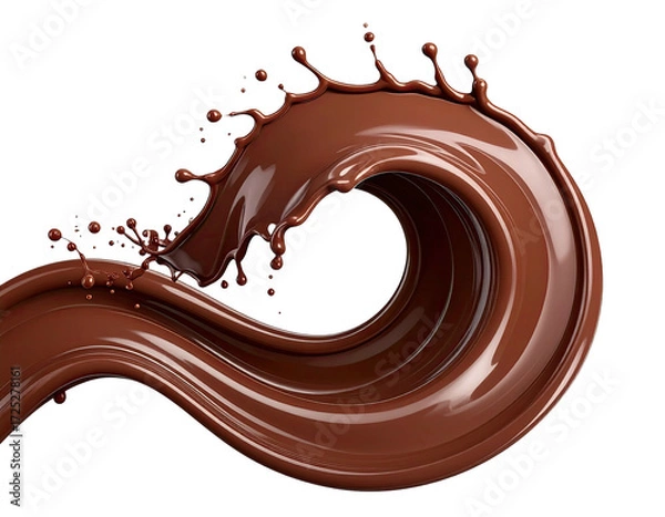 Fototapeta Chocolate liquid swirls in a dramatic, dynamic splash against black