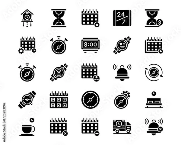 Fototapeta Time and Date Line Vector Icons
