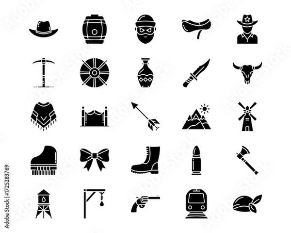 Fototapeta Wild West Line Vector Icons