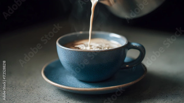 Fototapeta Coffee beans and splash of drink on brown gradient background