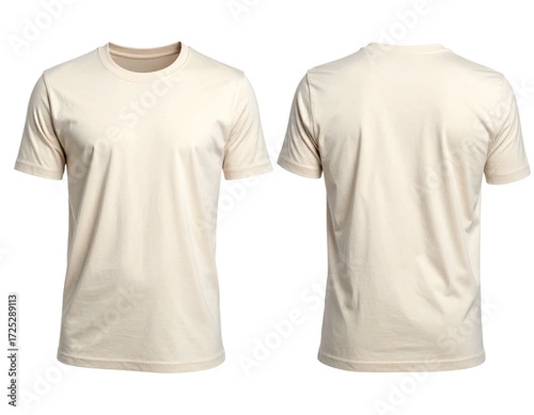 Fototapeta Beige crew neck t-shirt, front and back views (3)
