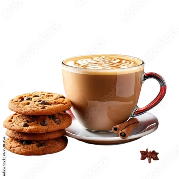 Fototapeta Hot Vanilla Latte with Cookies and Cozy Atmosphere.