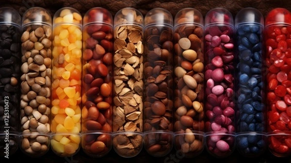 Obraz Colorful assortment of seeds in clear tubes