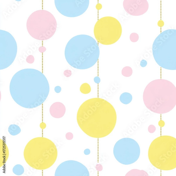 Fototapeta Pastel Dots Pattern with Randomly Spaced Mini Shapes on White Background