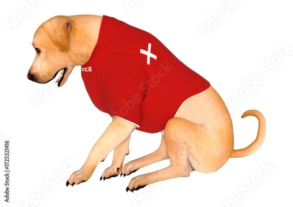 Fototapeta 3D Rendering Labrador Service Dog on White