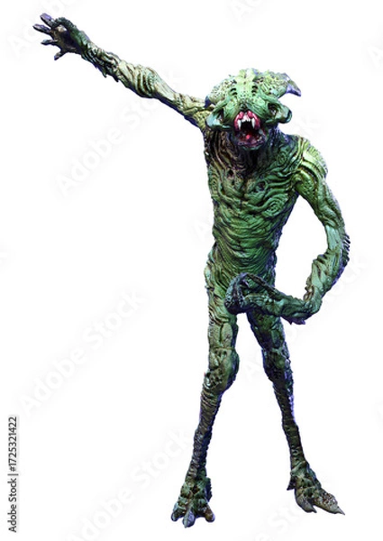 Fototapeta 3D Rendering Green Alien on White