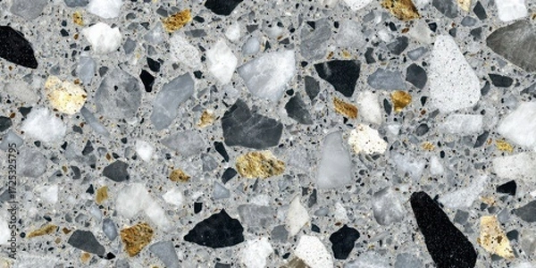 Fototapeta Close-up of a polished terrazzo stone surface with marble fragments.