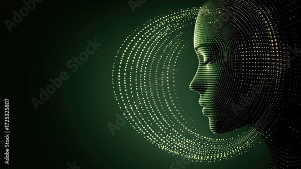 Fototapeta Digital Woman: Abstract Portrait in Green and Gold