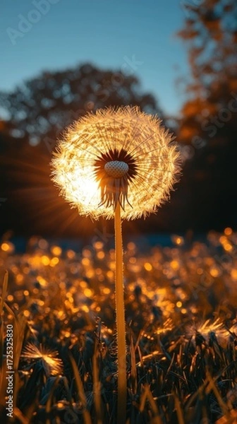 Fototapeta Sunset Dandelion Magic: A Golden Hour Bloom