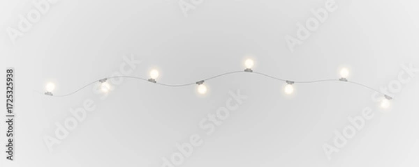 Fototapeta Christmas and New Year glowing garlands of bulbs and lights. Design element for holiday cards, backgrounds, business cards, vector png on transparent background.