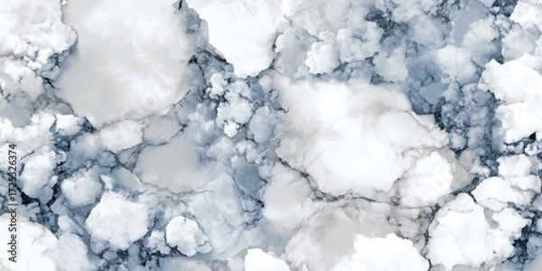 Fototapeta White cloudy marble texture with soft blue and grey mineral veining