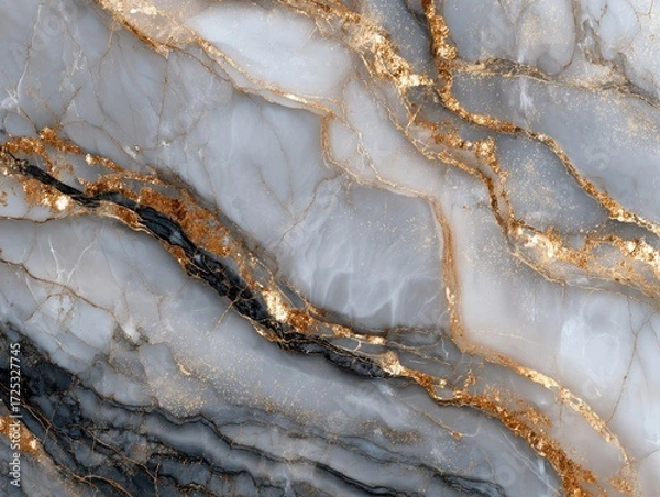 Fototapeta Elegant marble texture with gray tones and shimmering golden veins