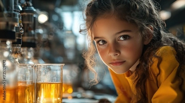 Fototapeta Young Scientist: A Girl's Curiosity in a Science Lab