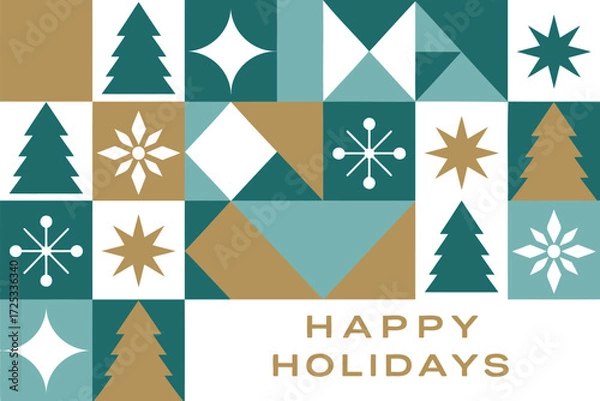 Fototapeta Happy holidays christmas tree star geometric pattern background