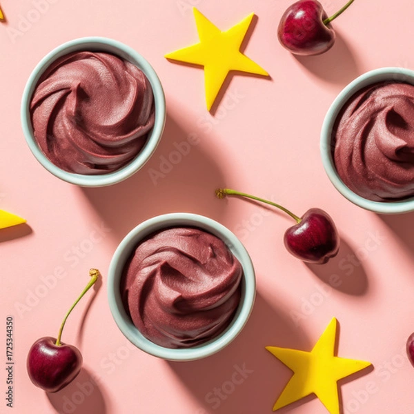 Fototapeta Soft Japanese Chocolate Pudding With Cherry And Star Elements