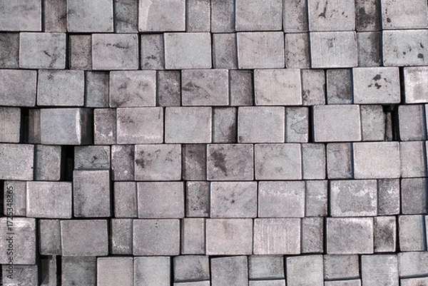 Fototapeta Stacked metal cubes forming industrial background, geometric texture for graphic design and construction resources