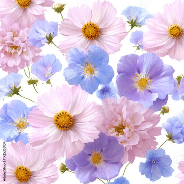 Fototapeta Pastel Flower Pattern with Soft Colors and Delicate Design Elements