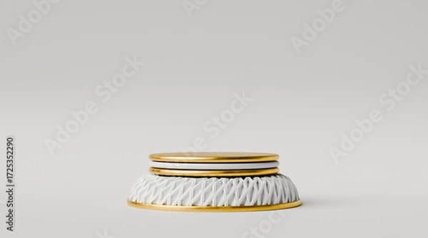 Obraz White golden abstract background pedestal with pattern and golden rings 3D