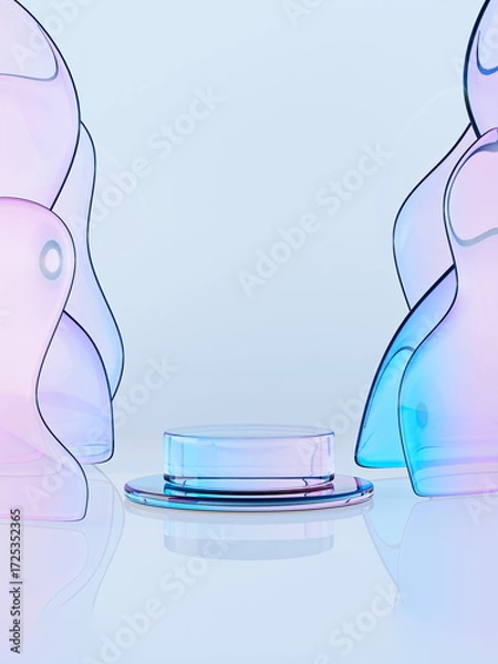 Obraz Abstract glass style background with one pedestal for product advertisement 3D