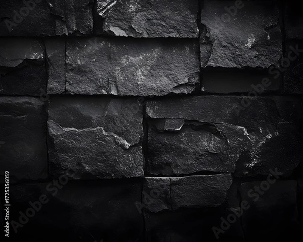 Obraz Dark Grey Stone Wall Texture Background, Rough Irregular Blocks, Monochromatic Design