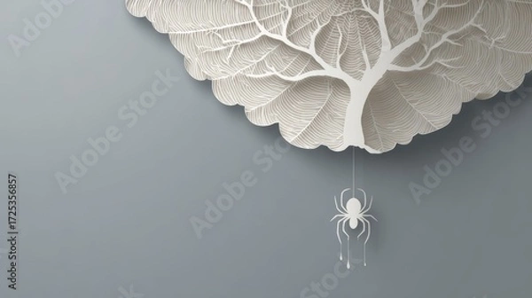 Fototapeta Paper Cut Cobweb with Hanging Spider