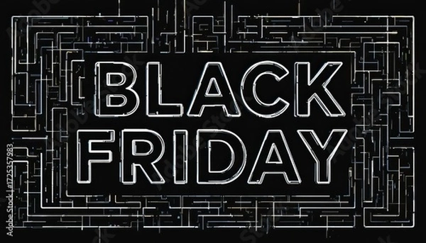 Fototapeta Black friday text surrounded by a maze like design on a black background promotion