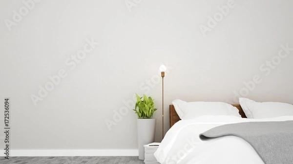 Fototapeta The interior bedroom space furniture 3d rendering and background decoration in hotel - minimal style concept