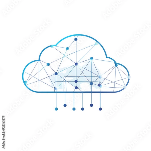 Fototapeta Cloud Computing Network with Connected Dots and Lines
