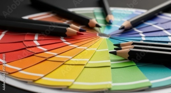 Fototapeta Colorful Color Wheel and Pencils for Art and Design Inspiration