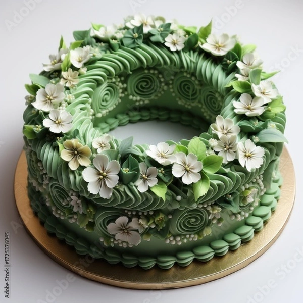 Obraz Elegant green wreath cake with flowers