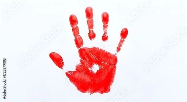 Fototapeta A bloody handprint, isolated on a clean surface