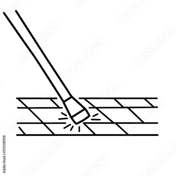 Fototapeta White cane on tactile paving, accessibility icon for visually impaired, blind navigation aid, disability support symbol, inclusive design, vector line illustration, minimal stroke style