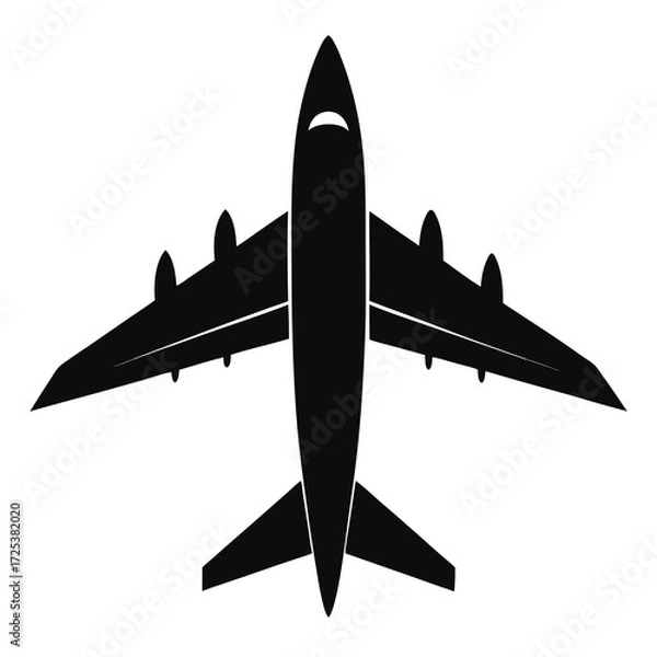 Fototapeta A simple and unique minimalist vector, Silhouette icon of an airplane is centered against a solid, light gray background. 