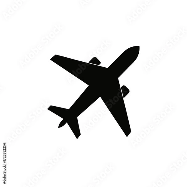 Fototapeta A simple, minimalist vector, Silhouette icon of an airplane is centered against a solid, light gray background. 